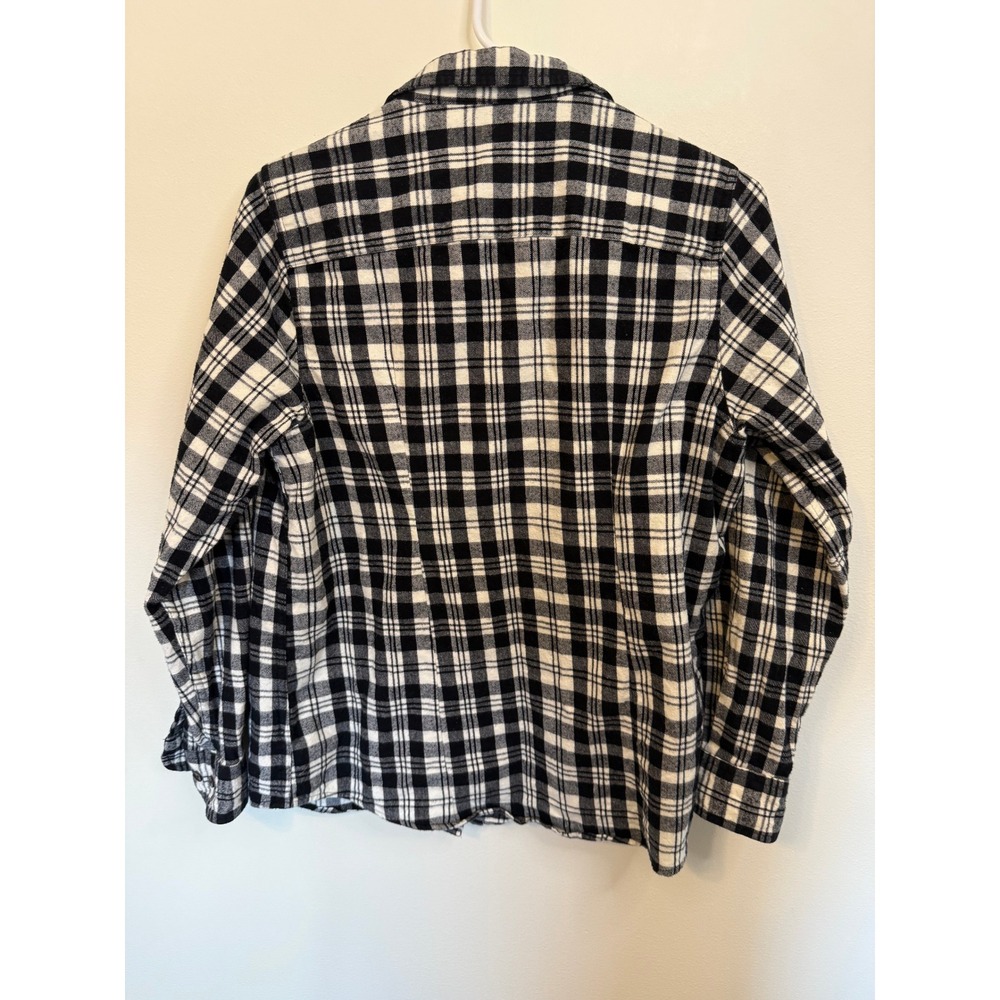 LL Bean Flannel Shirt Womens M Black White Excellent Plaid Button Up 298090 - Picture 6 of 6